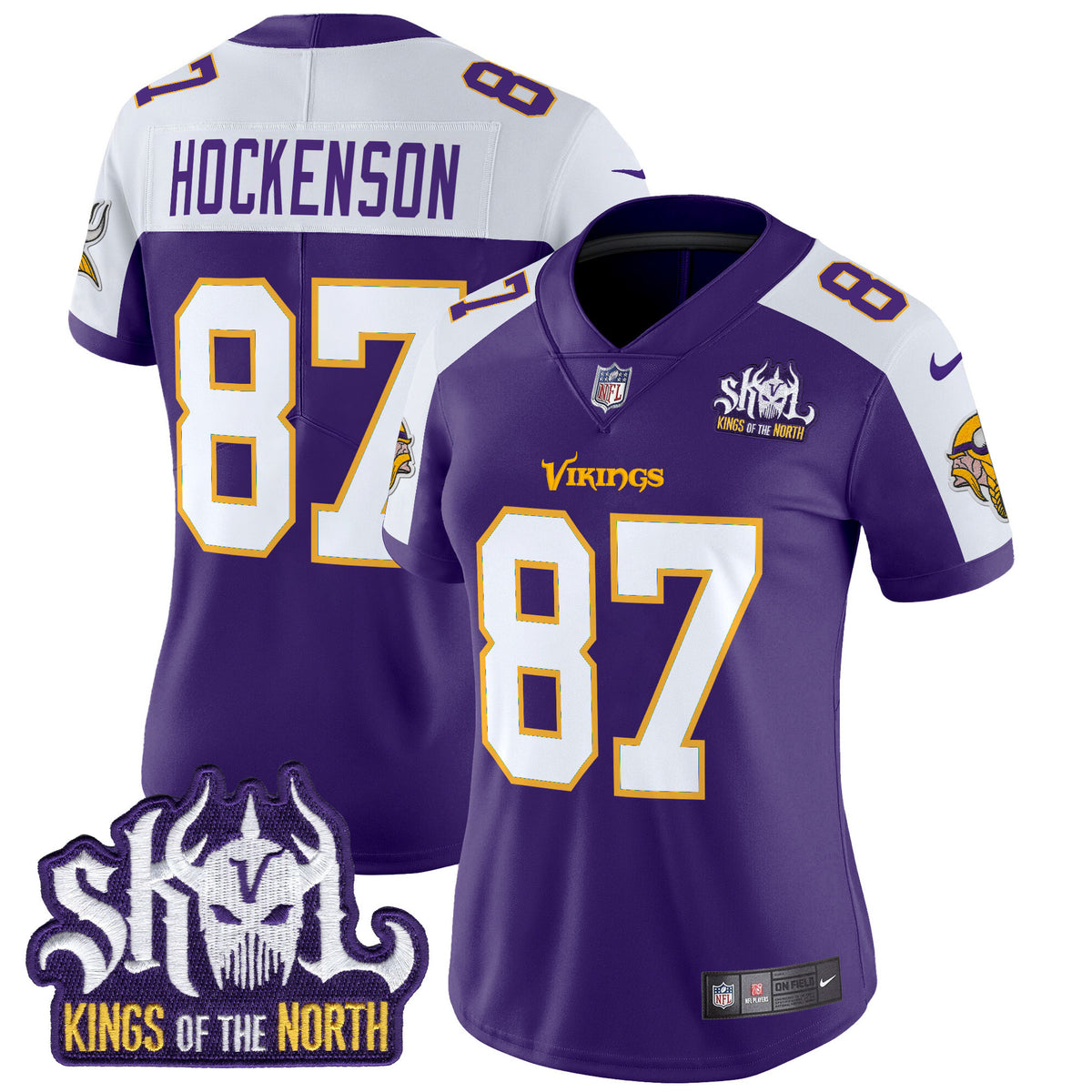 Women's Minnesota Vikings King Of The North Patch Throwback Vapor Limited Jersey - All Stitched - Purple Alternate - T.J. Hockenson — view 1