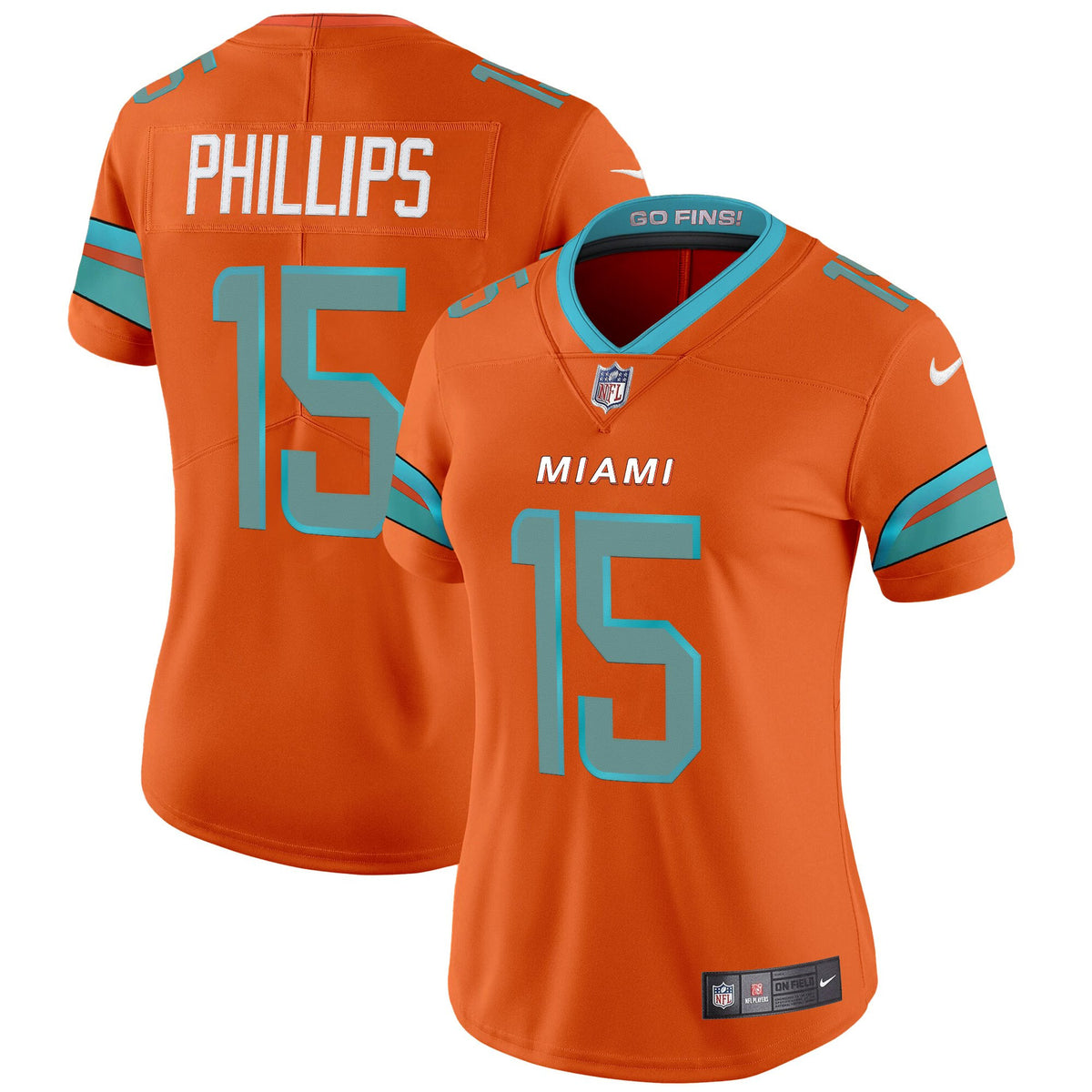Women's Miami Dolphins 2025 Rivalries Vapor Limited Jersey - All Stitched - Orange - Jaelan Phillips — view 1