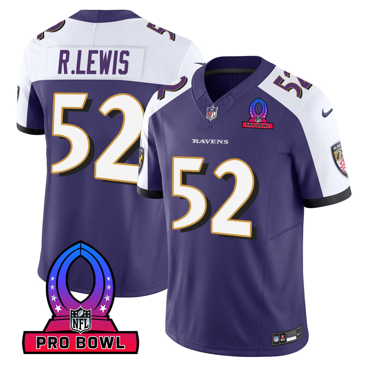 Men's Ravens 2024 Pro Bowl Patch Vapor Jersey - All Stitched - Purple Alternate - Ray Lewis — view 1