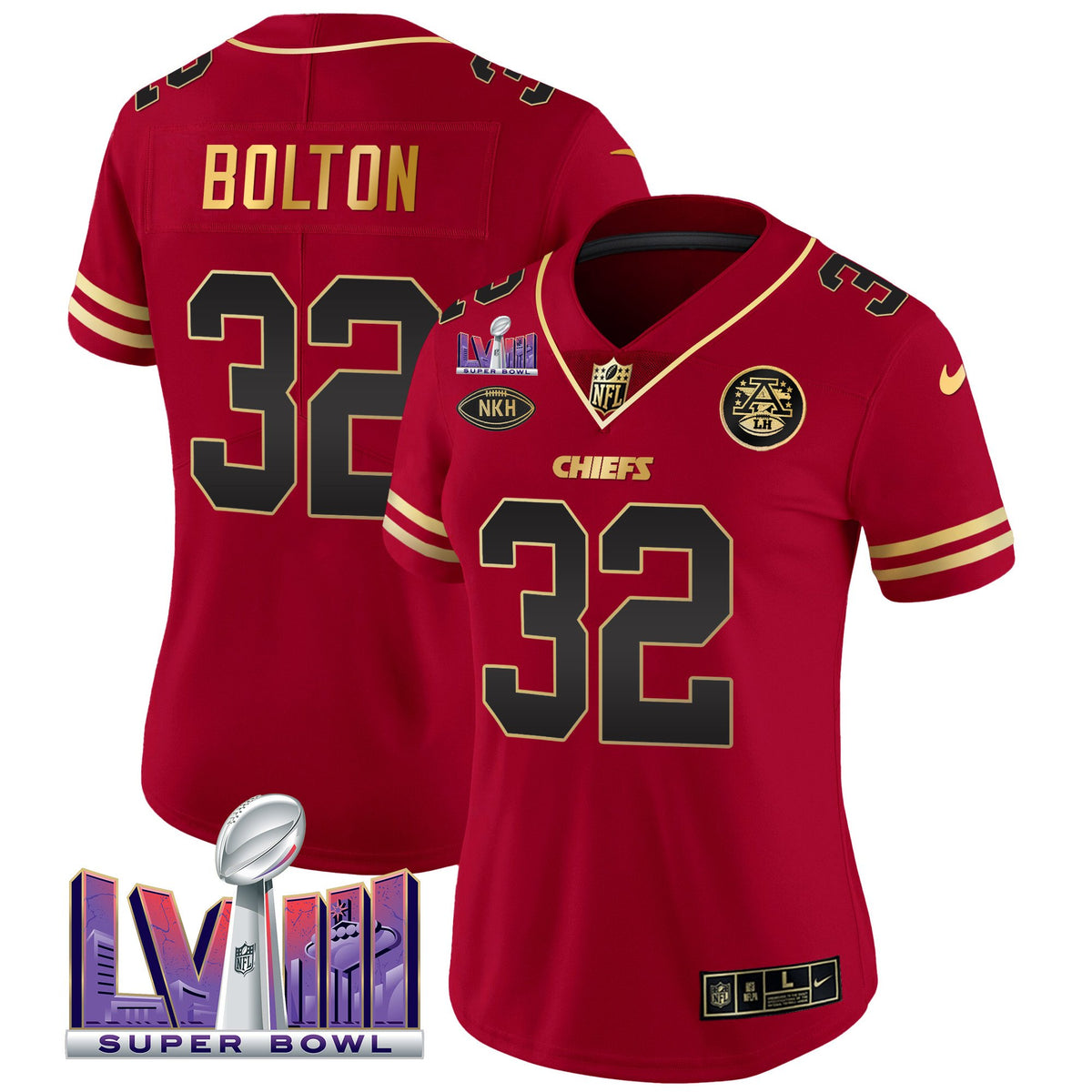 Women's Chiefs Super Bowl LVIII Patch Vapor Jersey V2- All Stitched - Black Red - Nick Bolton — view 1