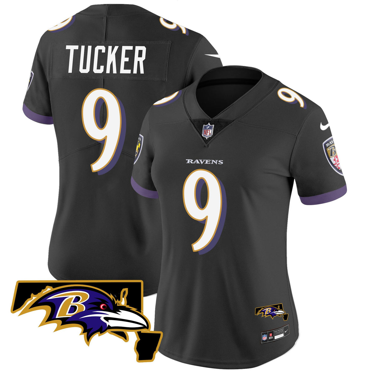 Women's Ravens Maryland Patch Vapor Limited Jersey - All Stitched - Black - Justin Tucker — view 1