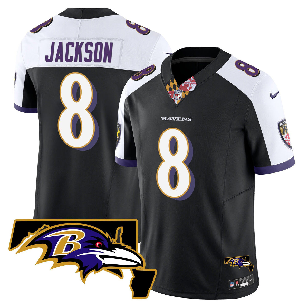 Men's Ravens Maryland Patch Vapor Limited Jersey V3 - All Stitched - Black Alternate - Lamar Jackson — view 1