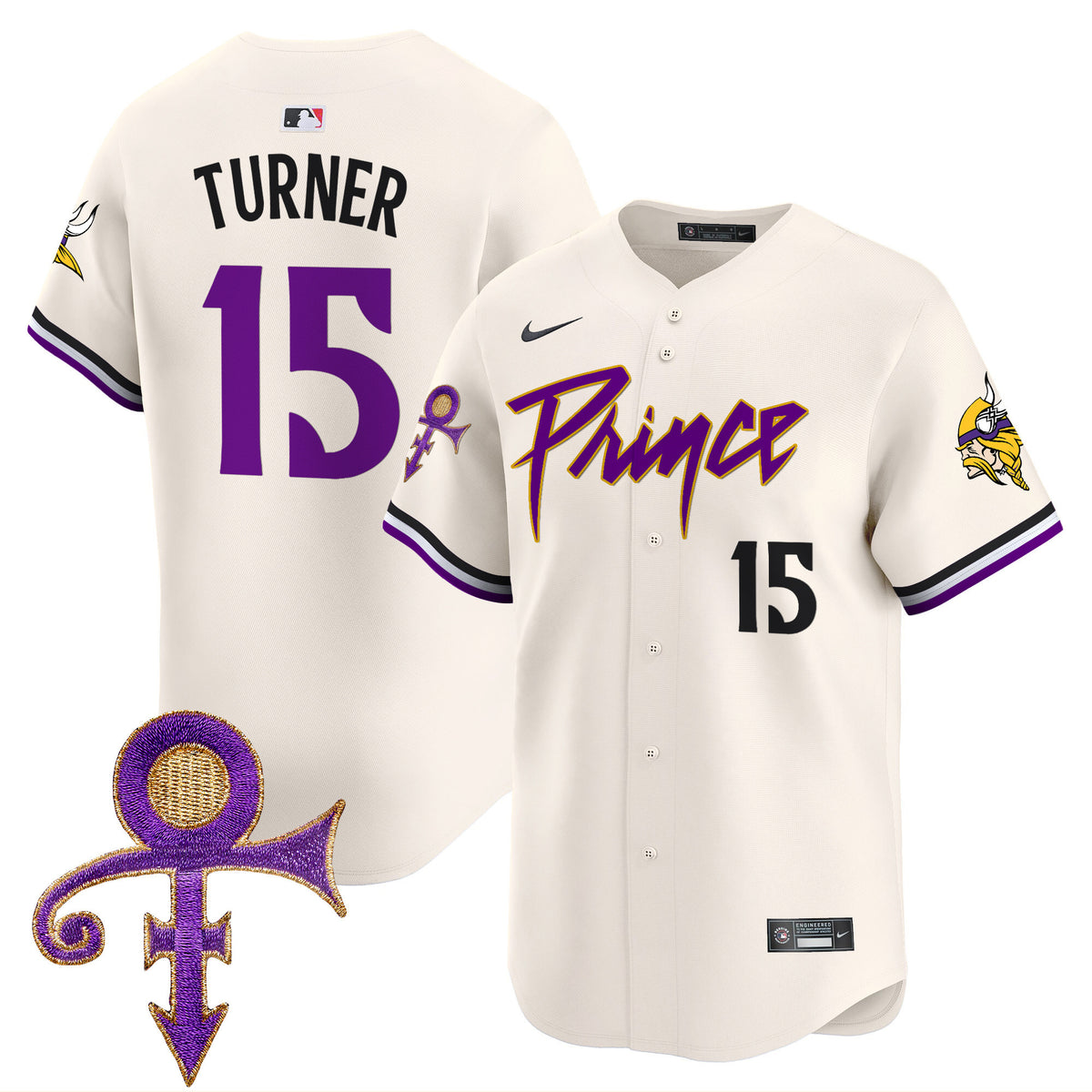 Men's Minnesota Vikings Prince Patch Vapor Premier Limited Jersey - All Stitched - Cream - Dallas Turner — view 1