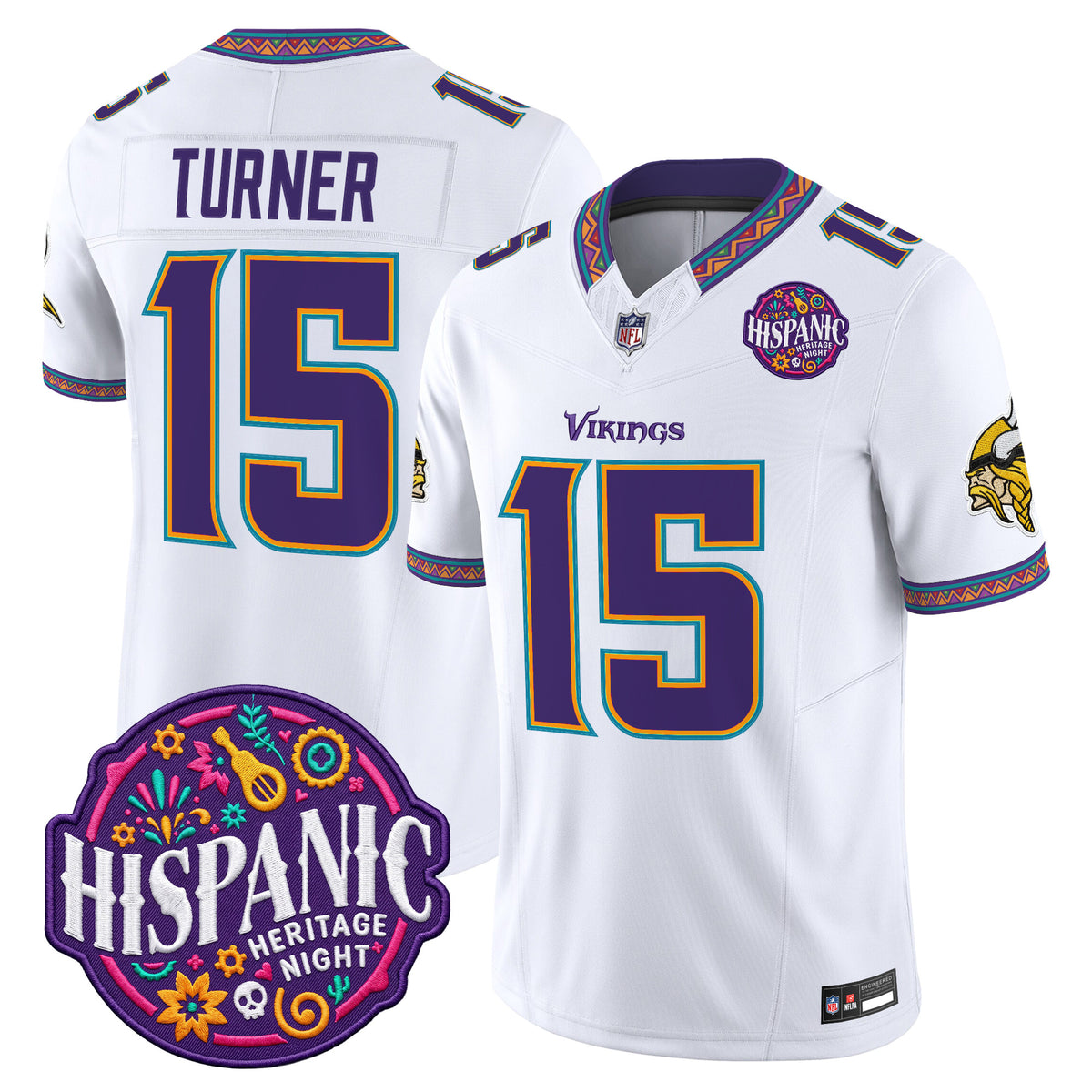 Men's Minnesota Vikings 2026 Latino Heritage Month Vapor Limited Jersey - All Stitched - White - Dallas Turner — view 1