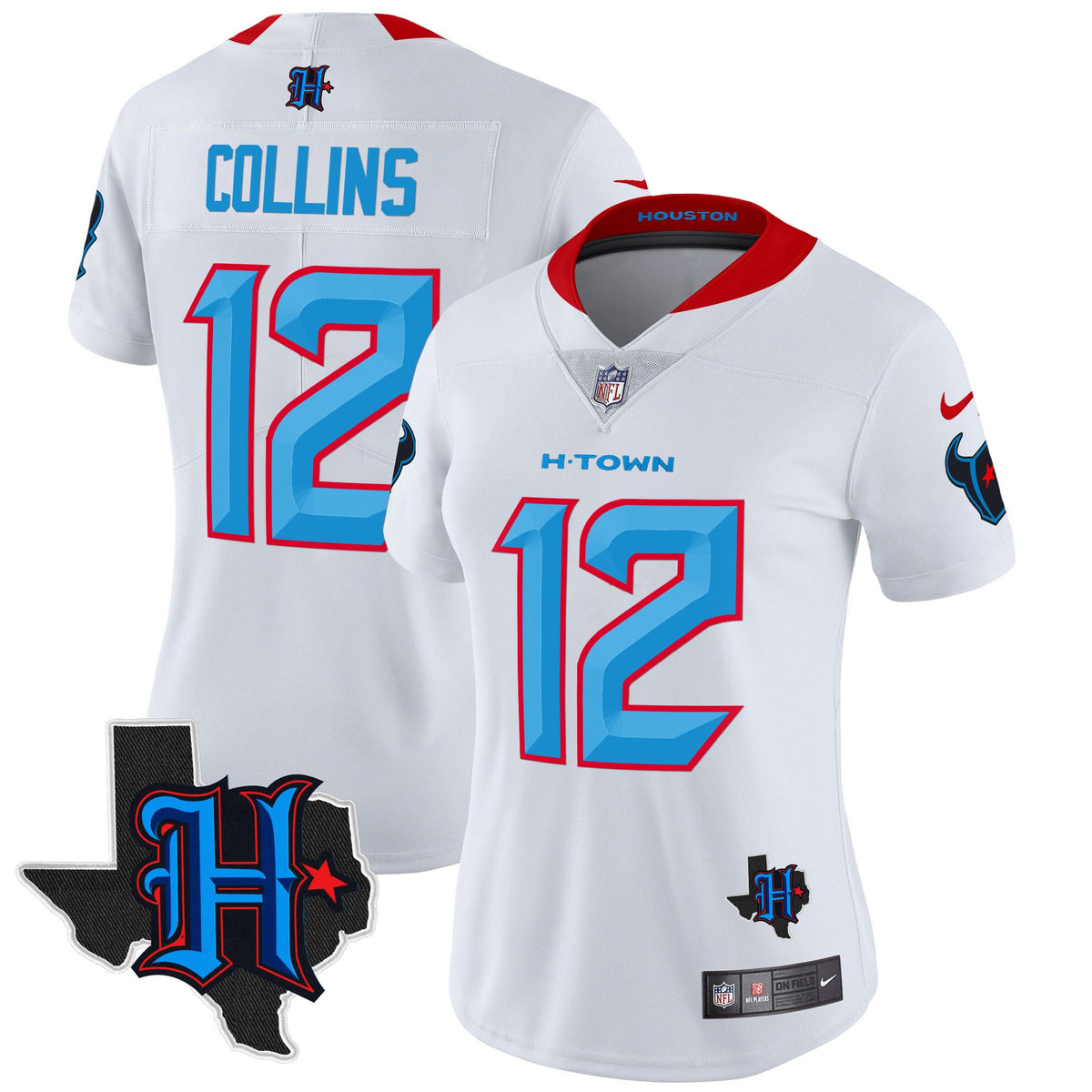 Women's Houston Texans 2024 Texas Patch Vapor Limited Jersey V2 - All Stitched - White Limited - Nico Collins — view 1