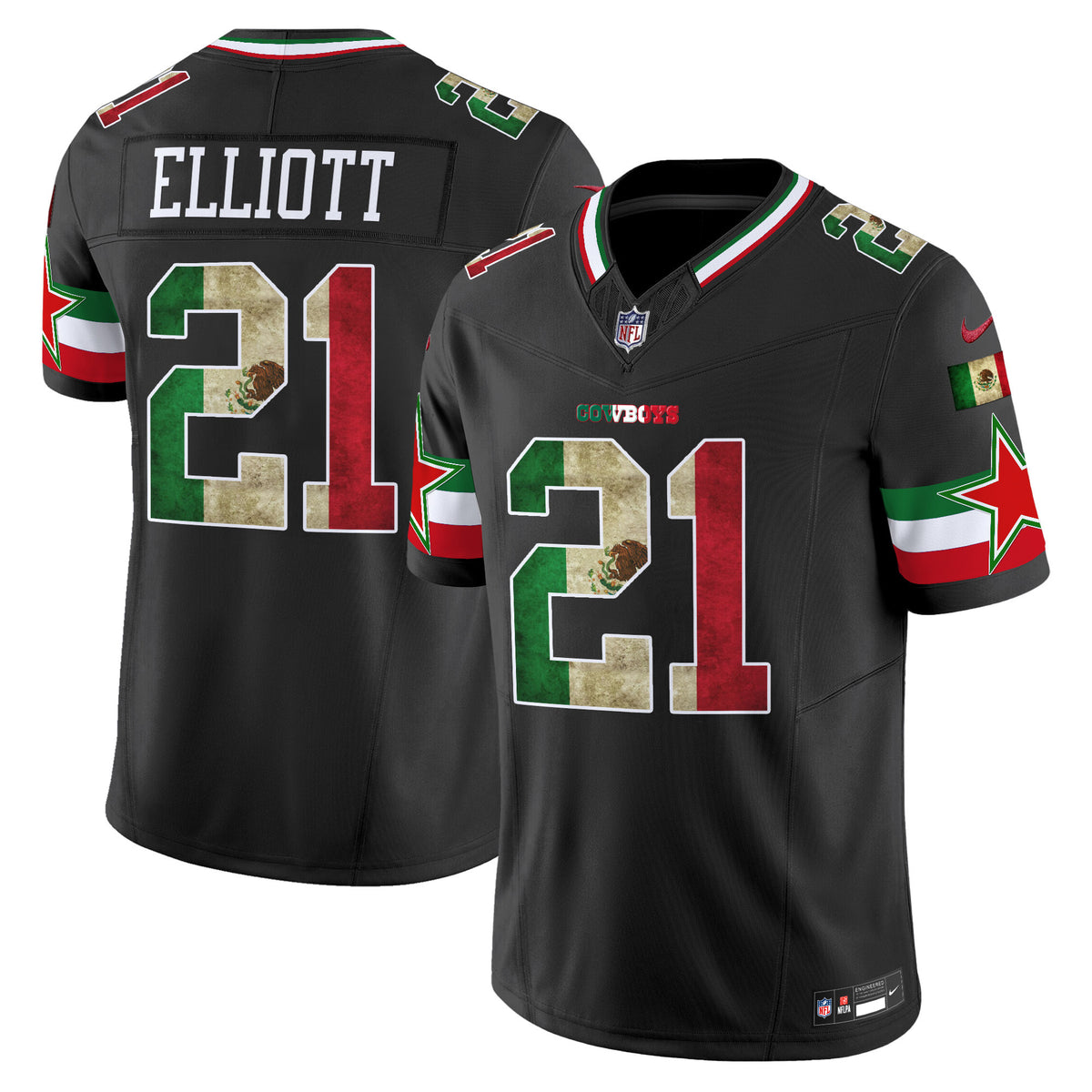 Men's Dallas Cowboys Mexico Vapor Limited Jersey V3 - All Stitched - Black - Ezekiel Elliott — view 1