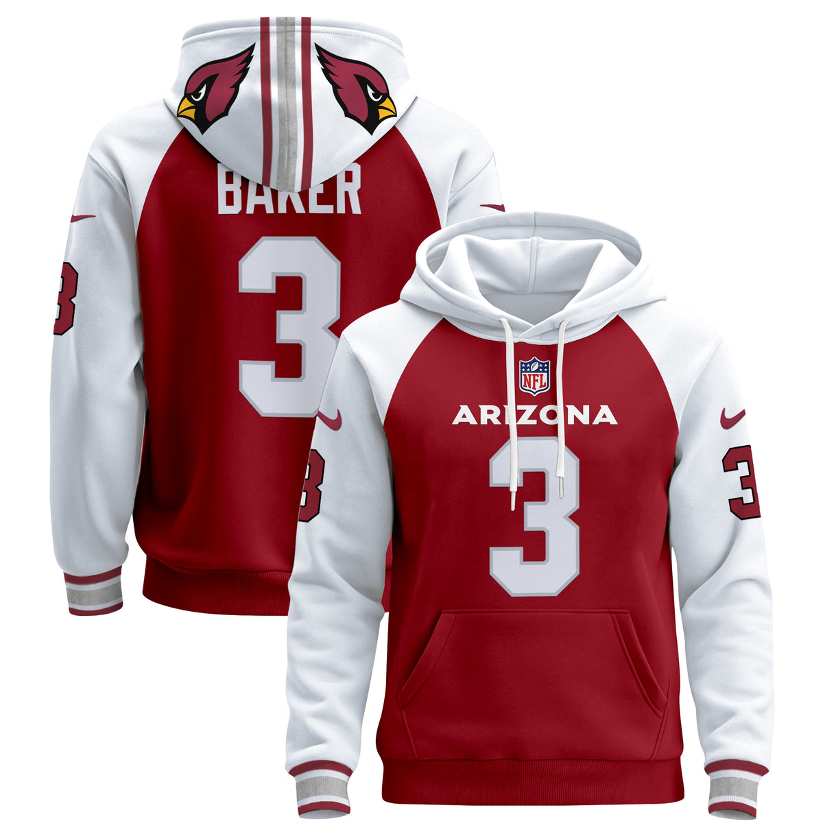 Men's Arizona Cardinals 2024 Pullover Hoodie - All Stitched - Red Alternate - Budda Baker — view 1