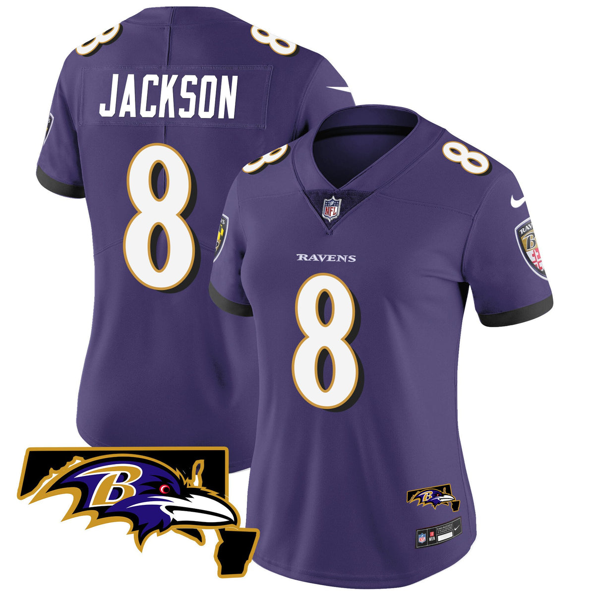 Women's Ravens Maryland Patch Vapor Limited Jersey - All Stitched - Purple - Lamar Jackson — view 1