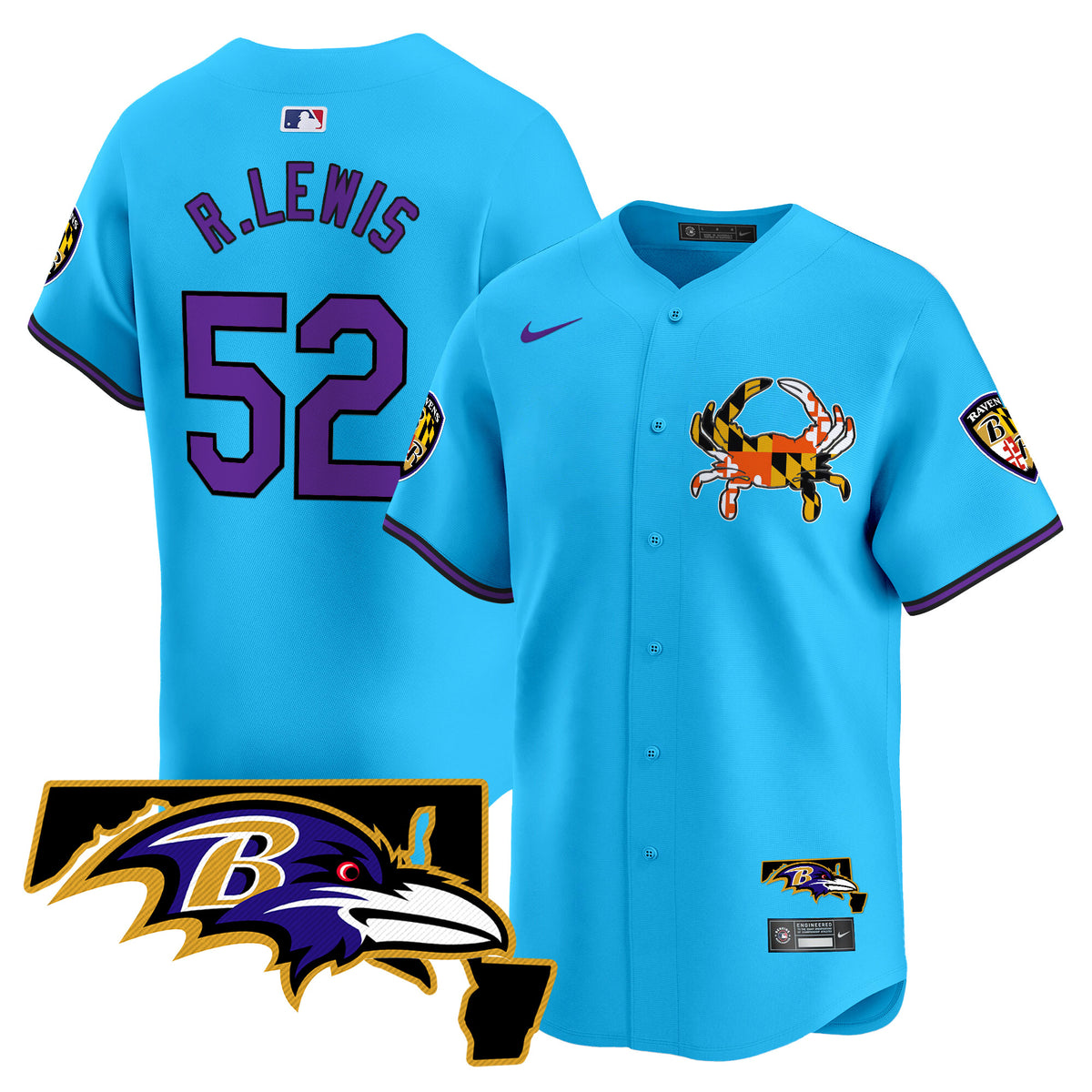 Men's Baltimore Ravens 2024 Vapor Premier Baseball Jersey V2 - All Stitched - Light Blue - Ray Lewis — view 1