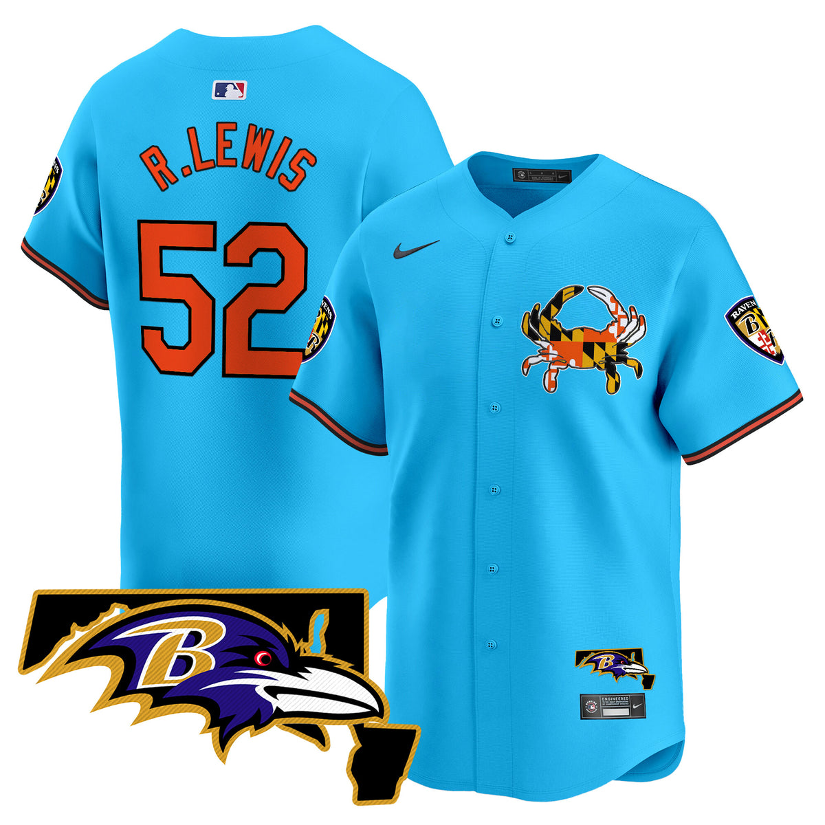 Men's Baltimore Ravens 2024 Vapor Premier Baseball Jersey - All Stitched - Light Blue - Ray Lewis — view 1