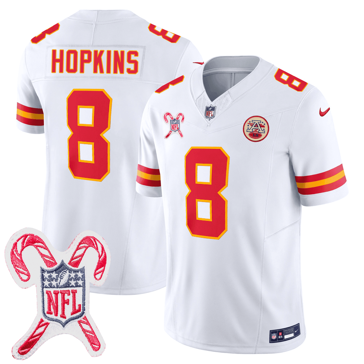 Men's Kansas City Chiefs Christmas Patch Vapor Limited Jersey - All Stitched - White - DeAndre Hopkins — view 1