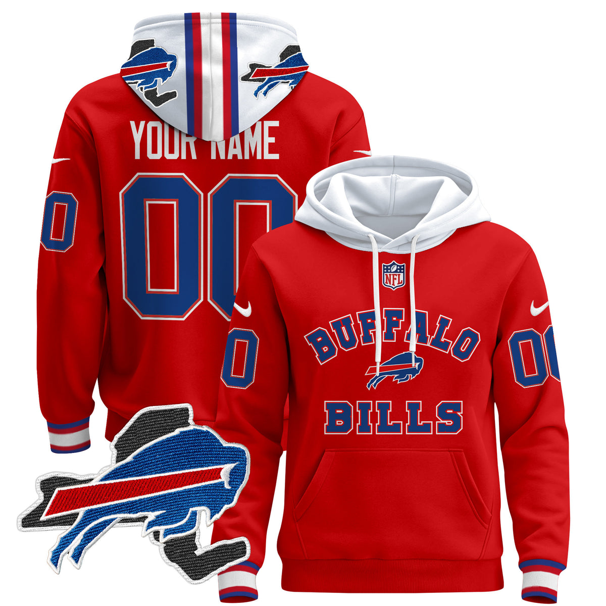 Buffalo Bills 2024 Custom Pullover Hoodie V4 - All Stitched - Red — view 1