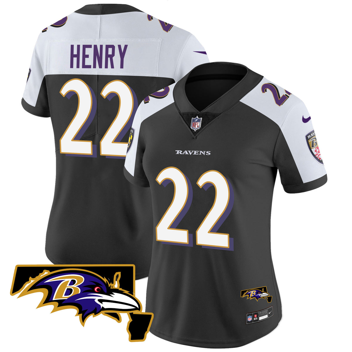 Women's Ravens Maryland Patch Vapor Limited Jersey - All Stitched - Black Alternate - Derrick Henry — view 1