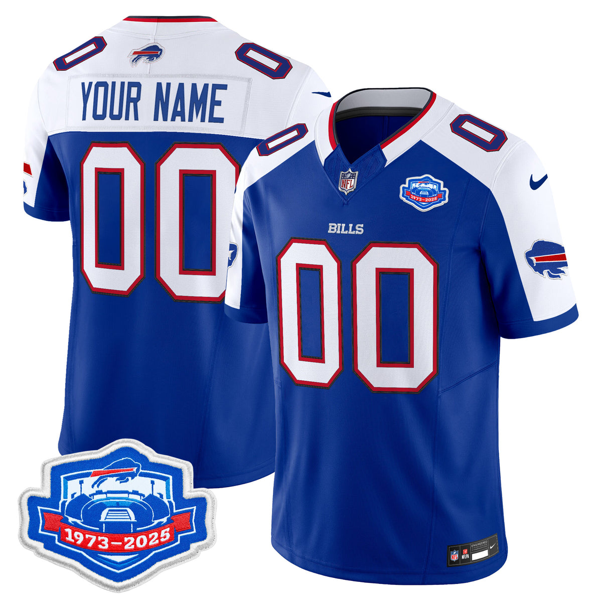 Buffalo Bills 1973 - 2025 Farewell Season Patch Vapor Limited Custom Jersey - All Stitched - Royal Alternate — view 1