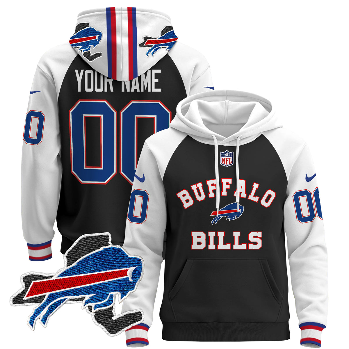 Buffalo Bills 2024 Custom Pullover Hoodie V4 - All Stitched - Black Alternate — view 1