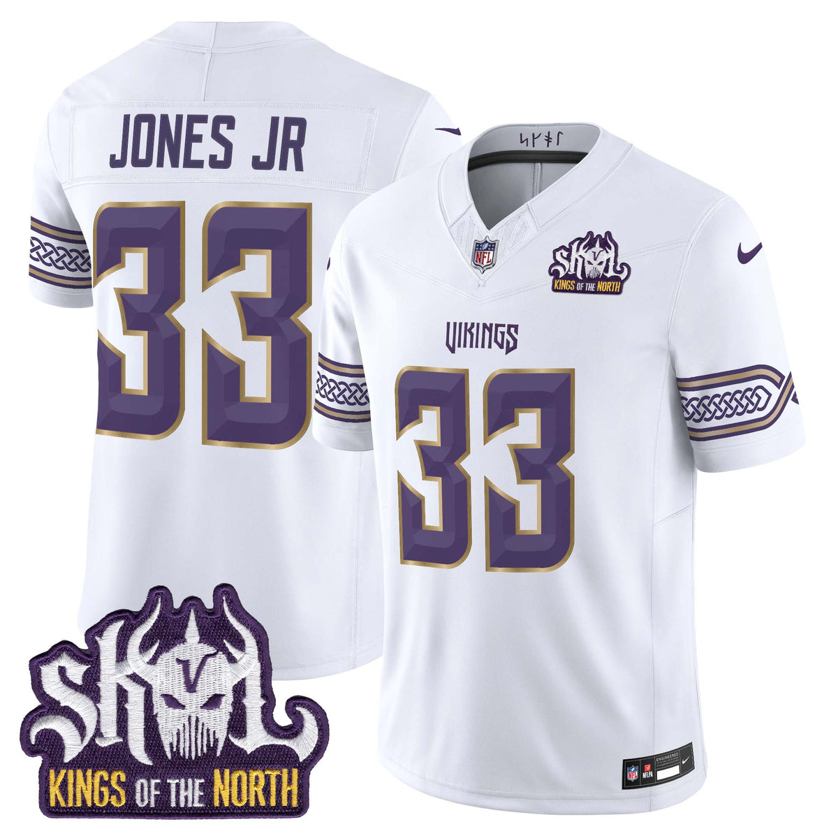 Men's Minnesota Vikings 2026 Rivalries Vapor Limited Jersey - Kings Of The North Patch - All Stitched - White - Aaron Jones — view 1