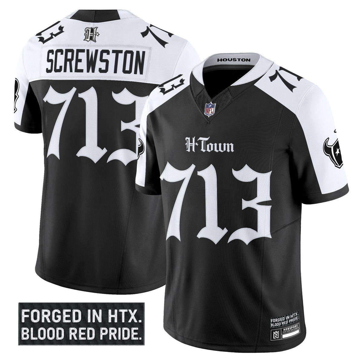 Men's Houston Texans 'Gothic Lone Star Shadows Edition' Vapor Limited Jersey - All Stitched - Alternate - Screwston 713 ~0132132 — view 1