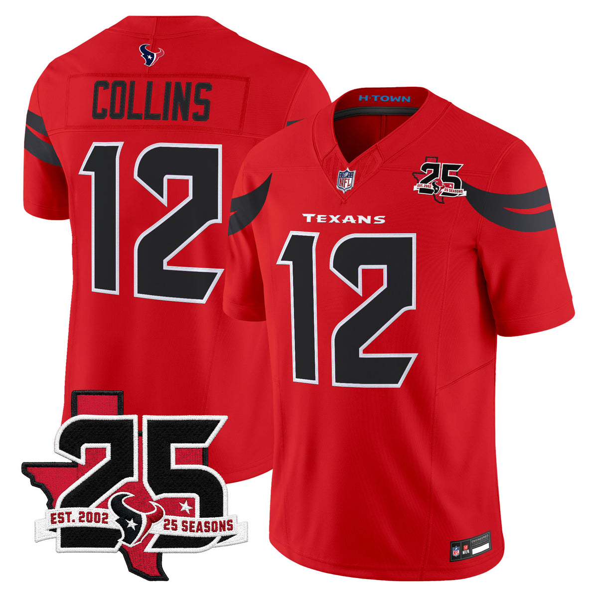 Men's Houston Texans 25th Year Anniversary Patch Vapor Limited Jersey - All Stitched - Red - Nico Collins — view 1