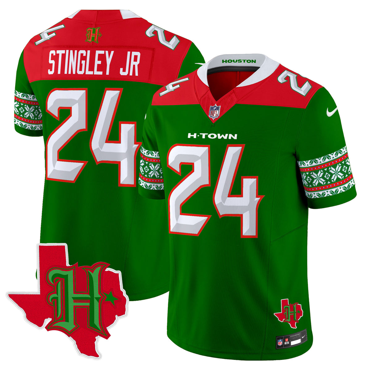 Men's Houston Texans 2024 Christmas Vapor Limited Jersey - All Stitched - Green - Derek Stingley Jr — view 1