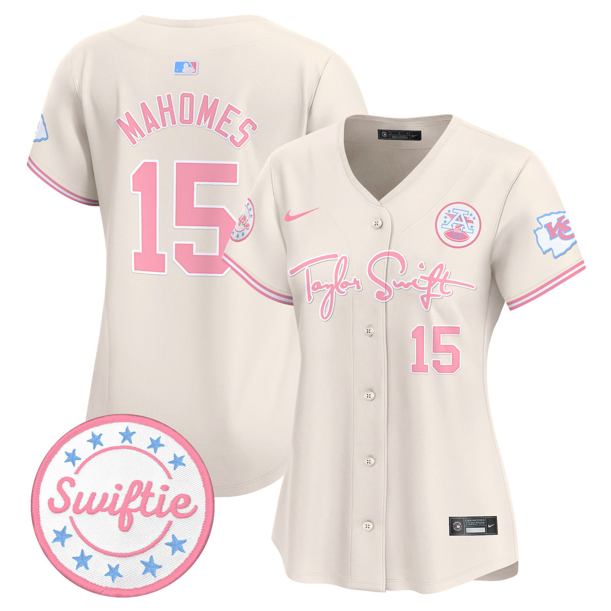 Women's Chiefs Taylor Swift Bubblegum Pink Vapor Premier Limited Jersey - All Stitched - Cream - Patrick Mahomes — view 1