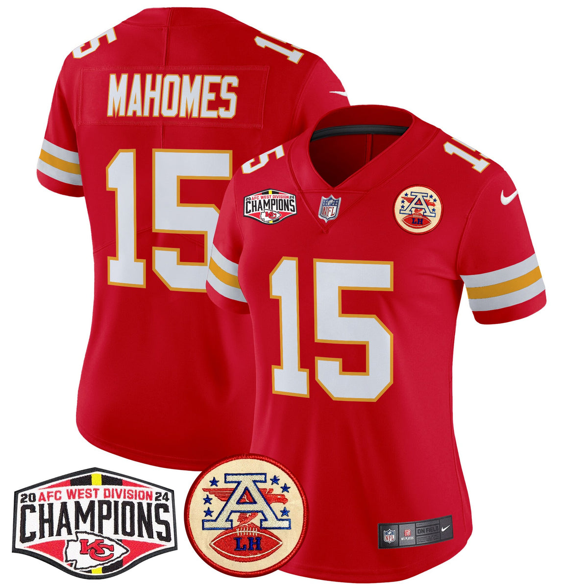 Women's Chiefs 2024 AFC West Division Champions Patch Vapor Limited Jersey - All Stitched - Red - Patrick Mahomes — view 1