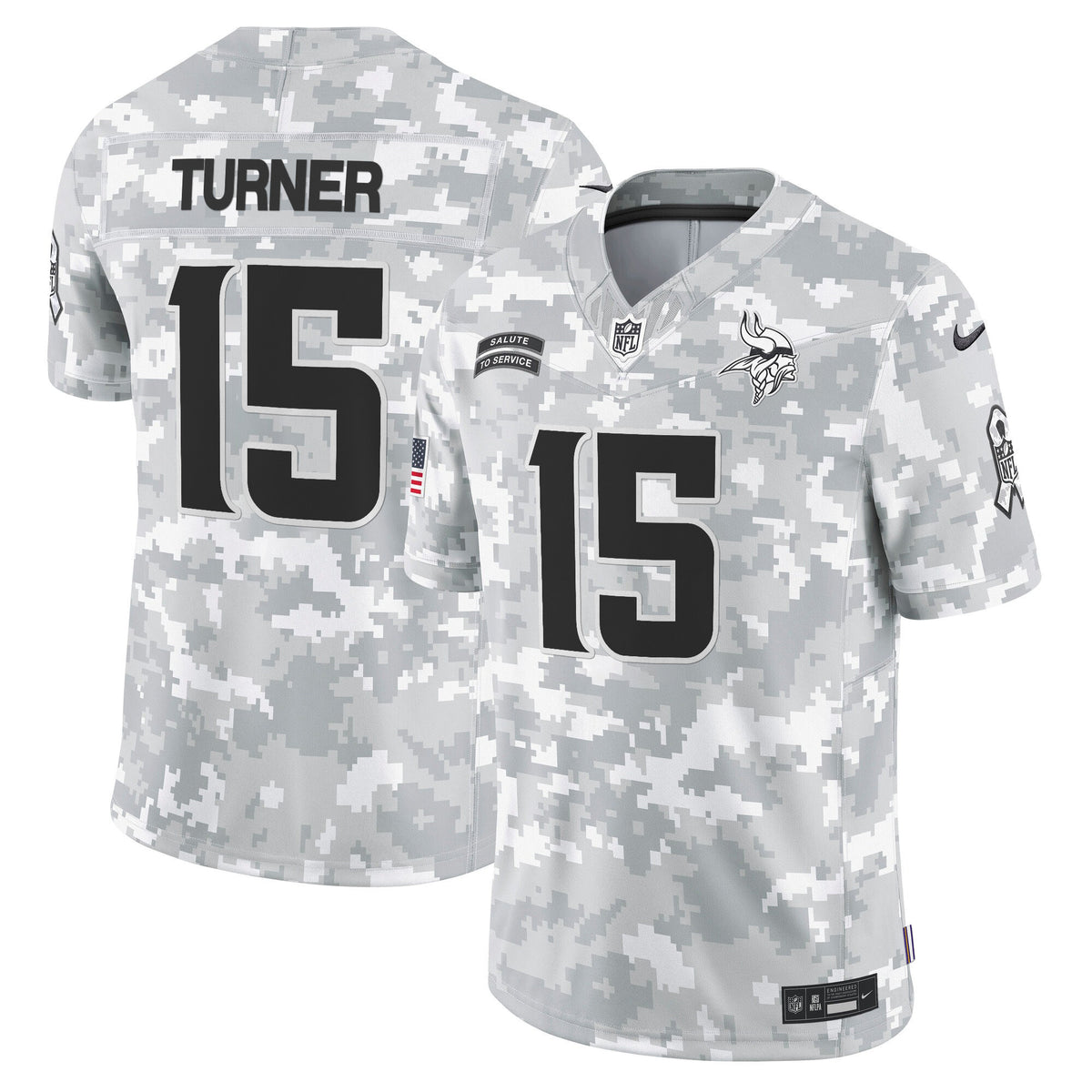 Men's Minnesota Vikings 2024 Salute to Service Vapor Limited Jersey - All Stitched - Arctic Camo - Dallas Turner — view 1