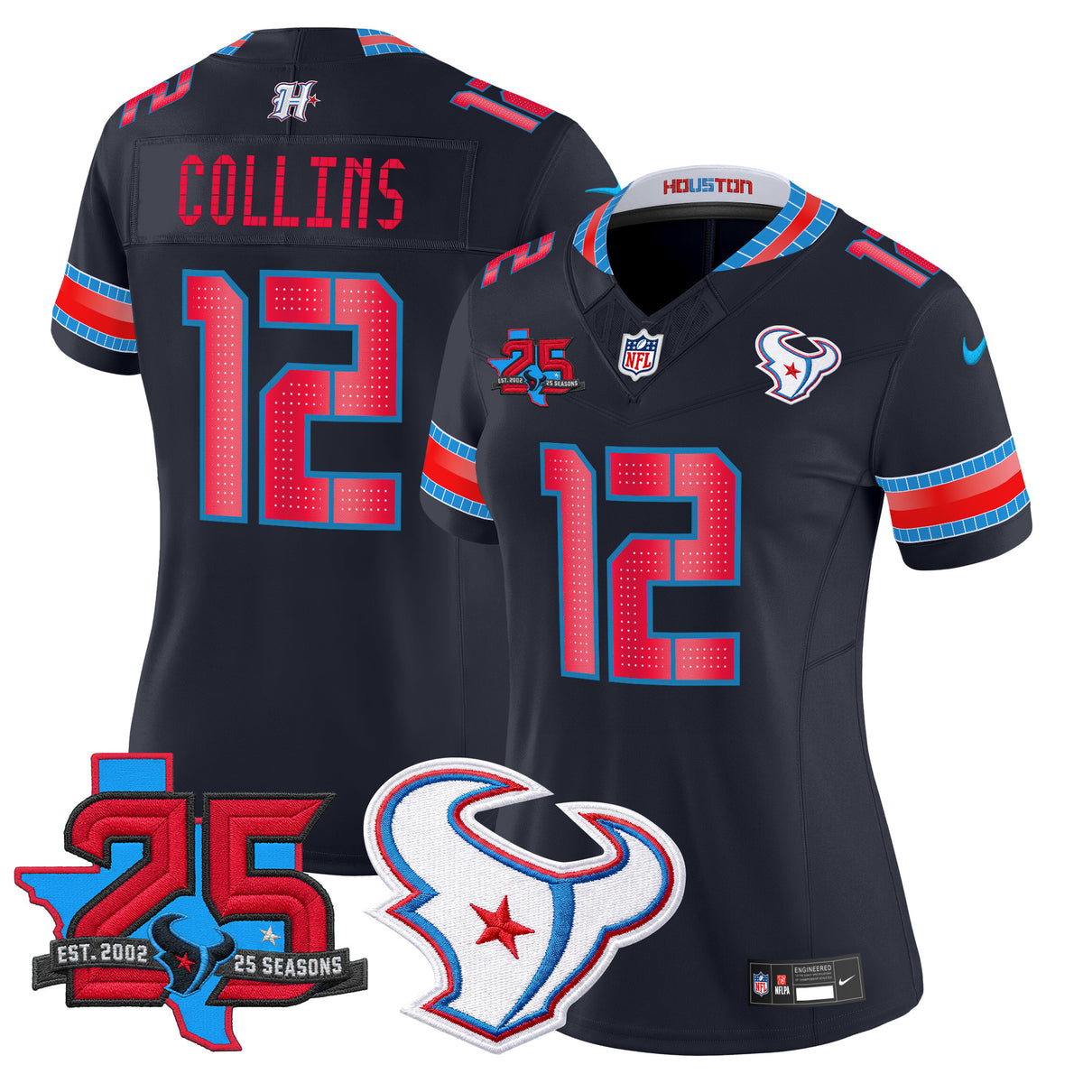 Women's Houston Texans 2026 Rivalries Vapor Limited Jersey - 25th Year Anniversary Patch - All Stitched - Navy - Nico Collins — view 1