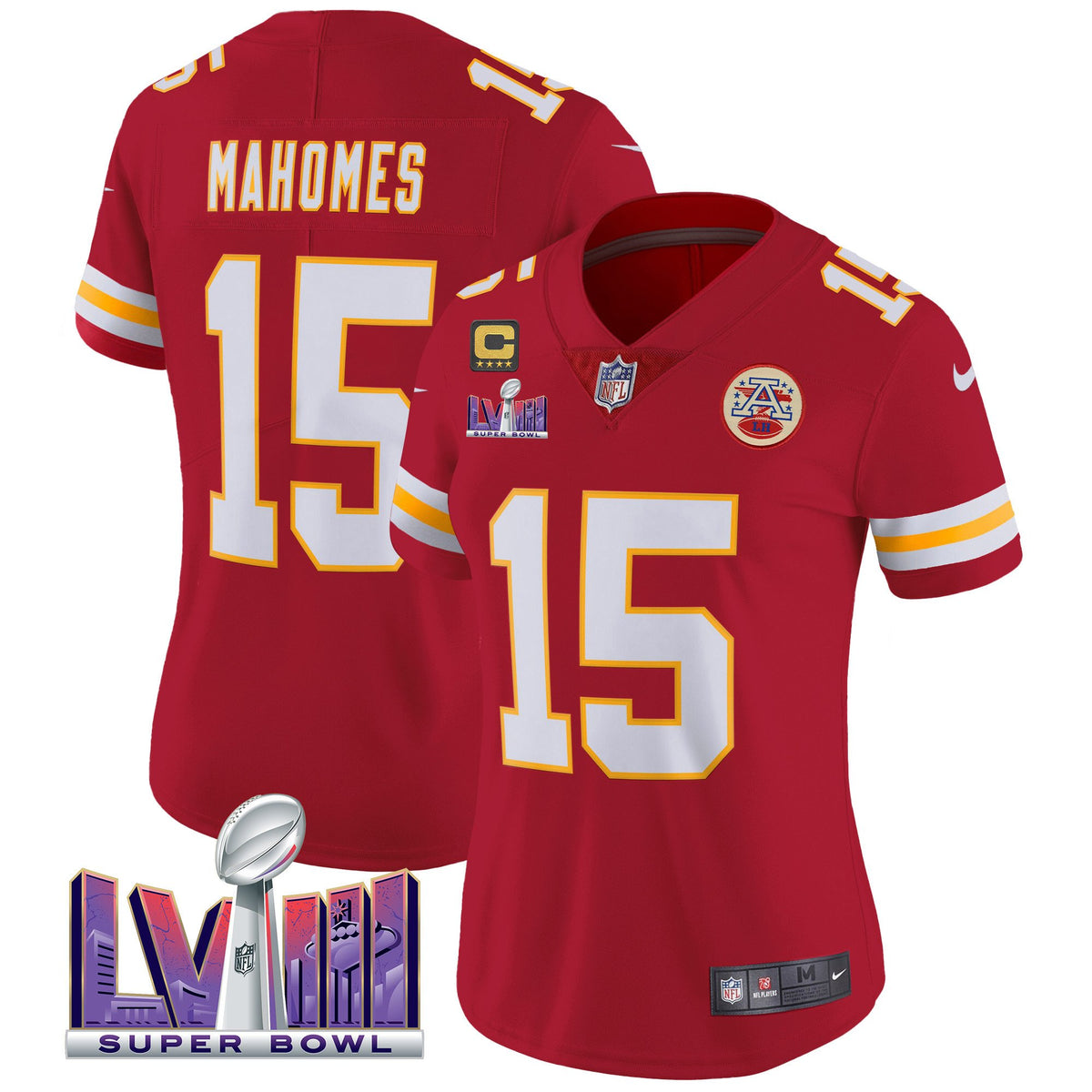 Women's Chiefs Super Bowl LVIII Patch Vapor Jersey - All Stitched - Red - Patrick Mahomes — view 1