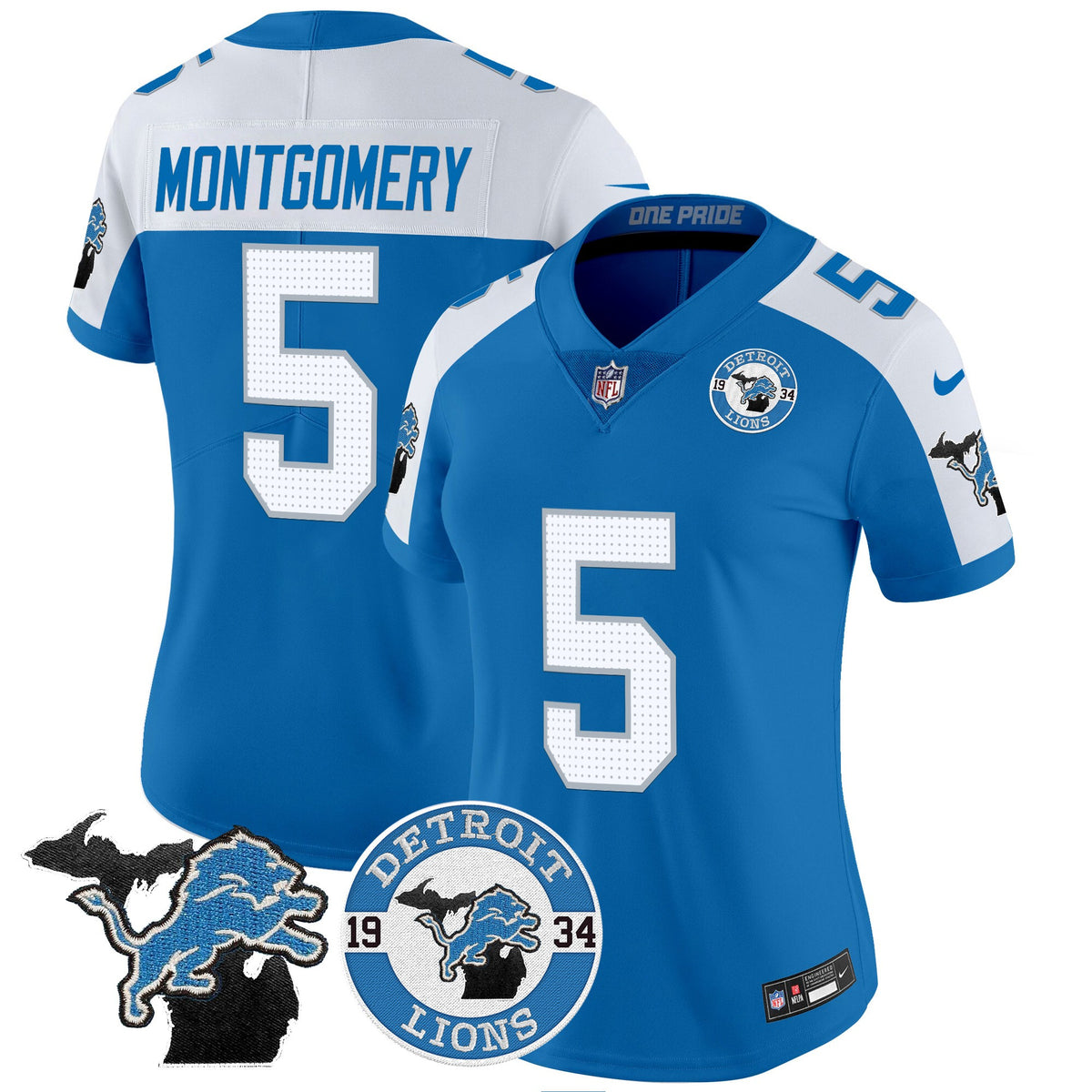Women's Detroit Lions 2024 Vapor Limited Jersey - Est. 1934 Patch - All Stitched - Blue Alternate - David Montgomery — view 1