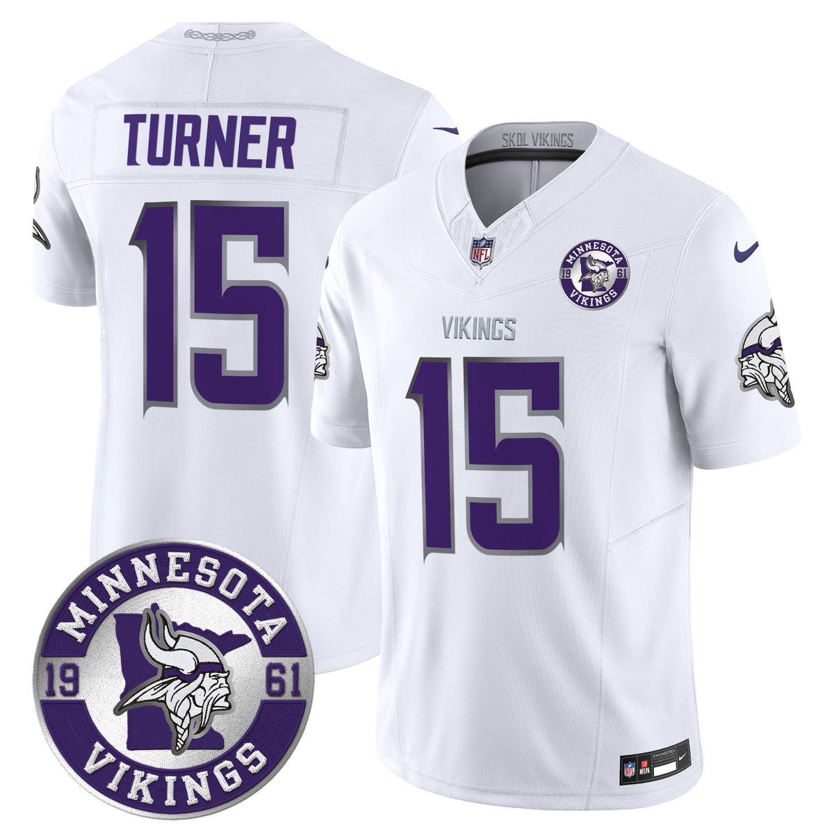 Men's Minnesota Vikings 2024 Vapor Limited Jersey V2 - Est. 1961 Patch - All Stitched - Winter Warrior - Dallas Turner — view 1