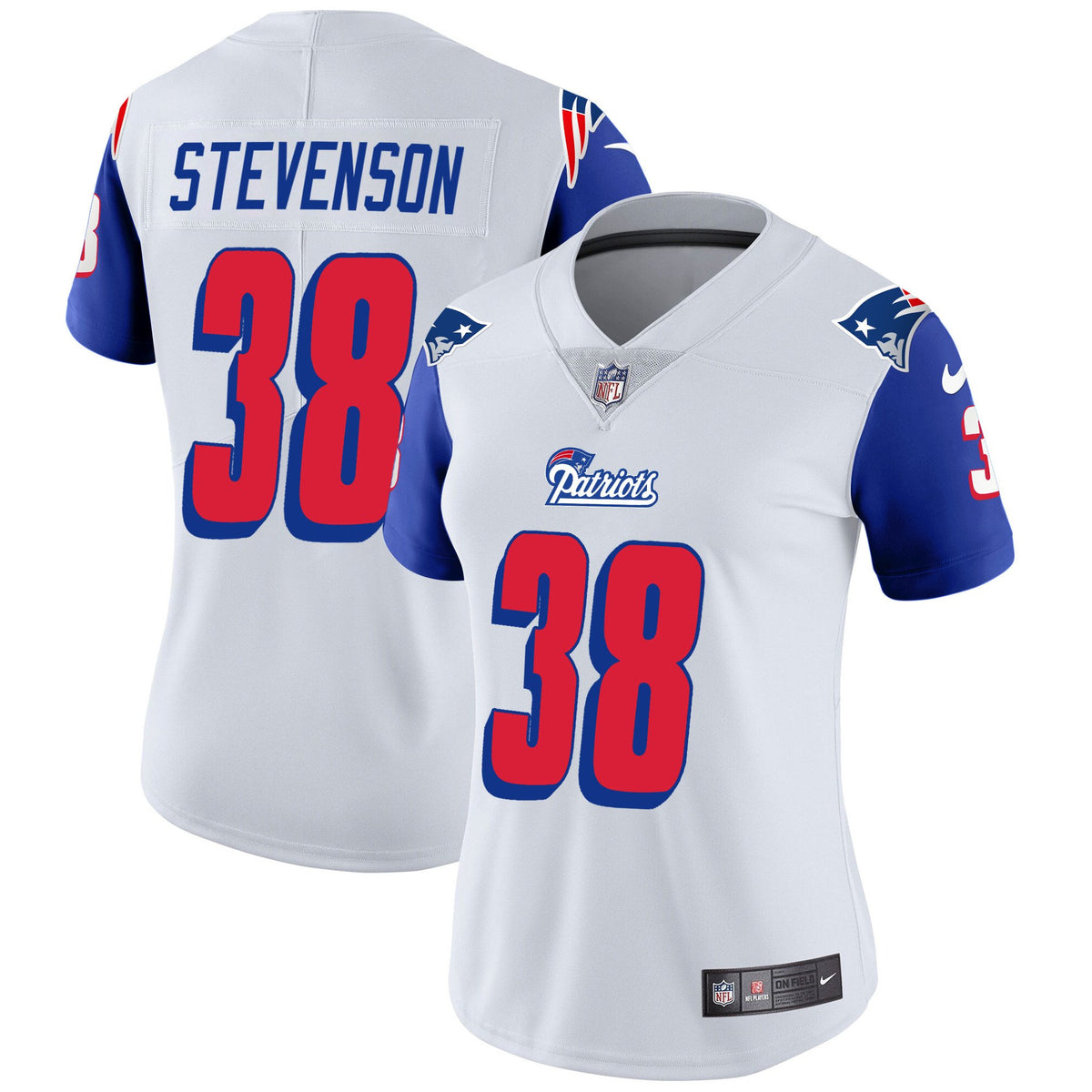 Women's Patriots 1996 Throwback Limited Vapor Jersey - All Stitched - Royal Sleeves - Rhamondre Stevenson — view 1