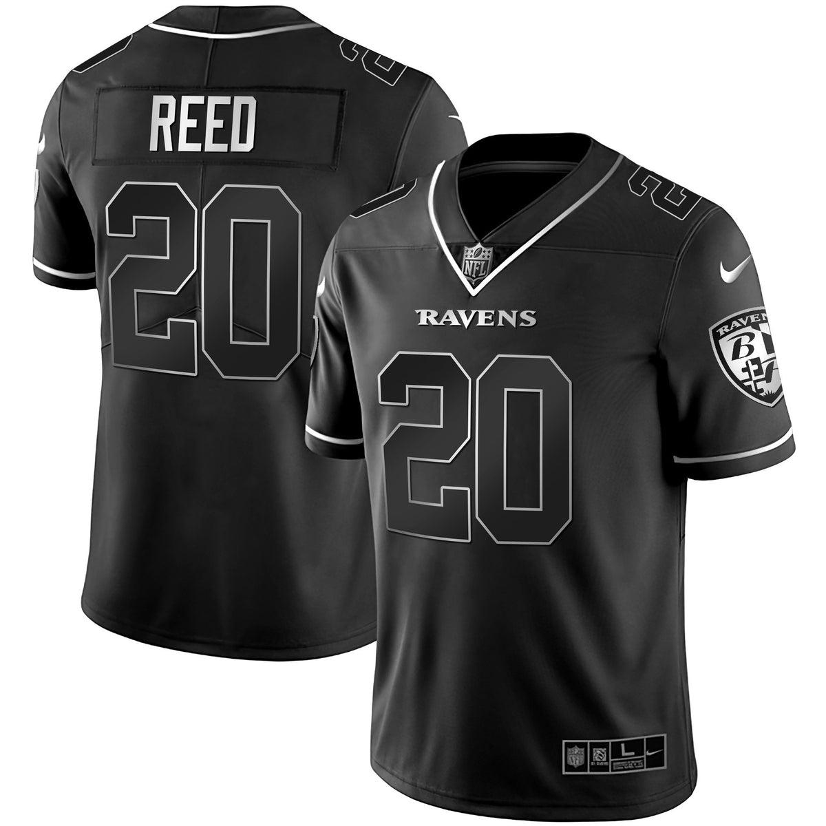 Men's Ravens Gold Vapor Jersey - All Stitched - Black Silver - Ed Reed — view 1