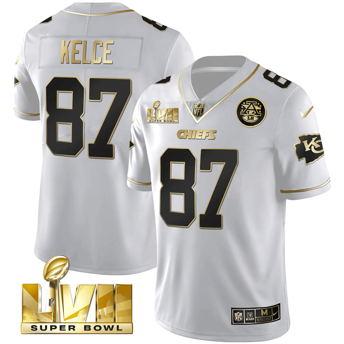 Men's Chiefs Super Bowl LVII Gold Trim Vapor V2 Jersey - All Stitched - White Gold - Travis Kelce — view 1