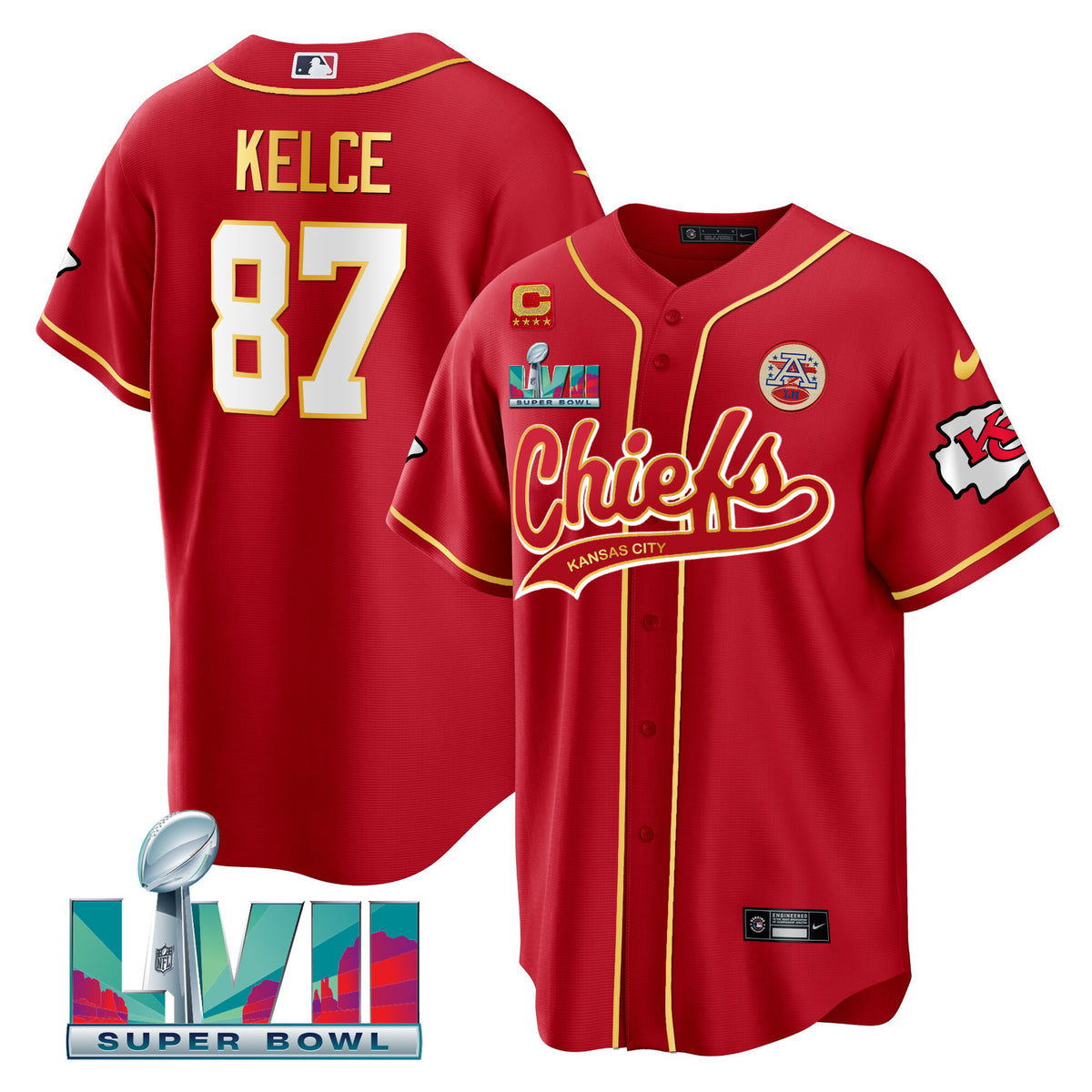 Men's Chiefs Super Bowl LVII Cool base Jersey - All Stitched - Red - Travis Kelce — view 1