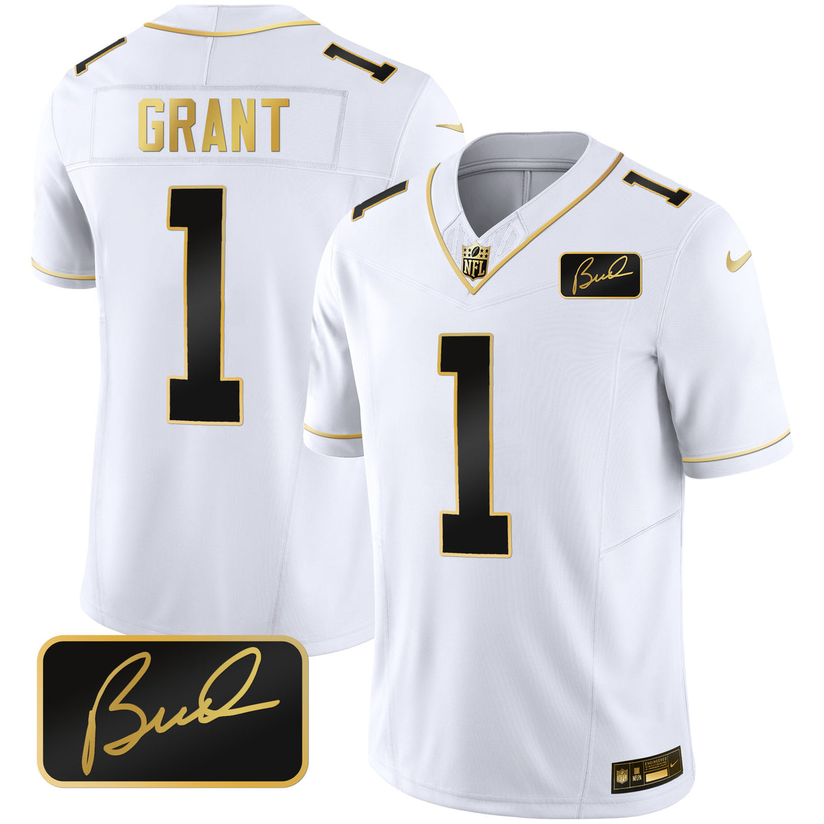 Men's Vikings Bud Grant Patch Gold Limited Jersey - All Stitched - White Gold - Bud Grant — view 1