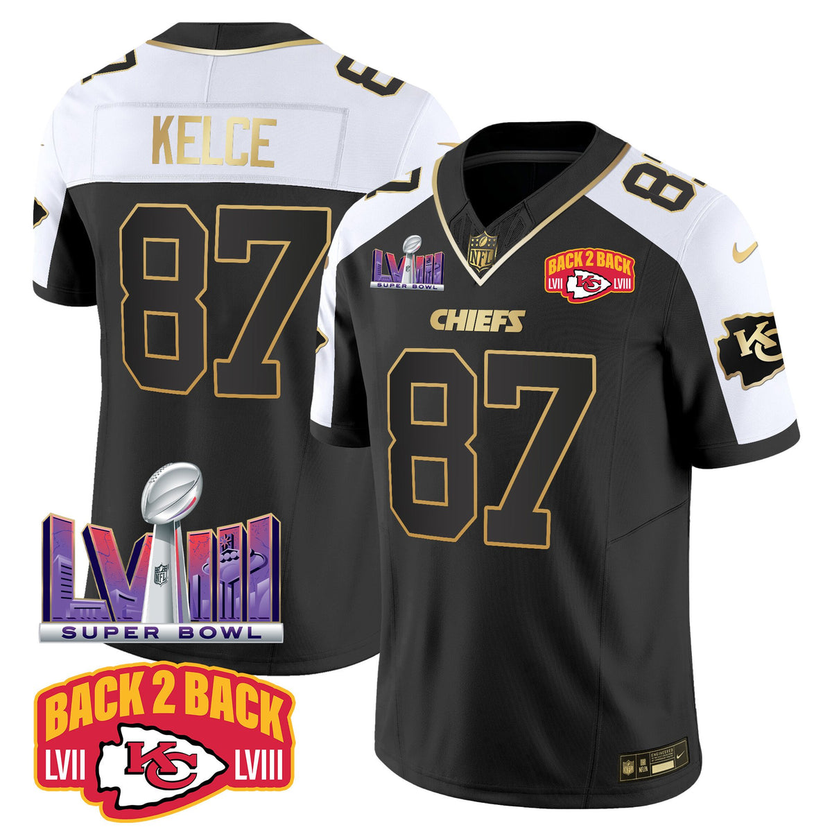 Men's Chiefs Super Bowl LVIII & Back 2 Back Patch Vapor Jersey V2 - All Stitched - Alternate - Travis Kelce — view 1