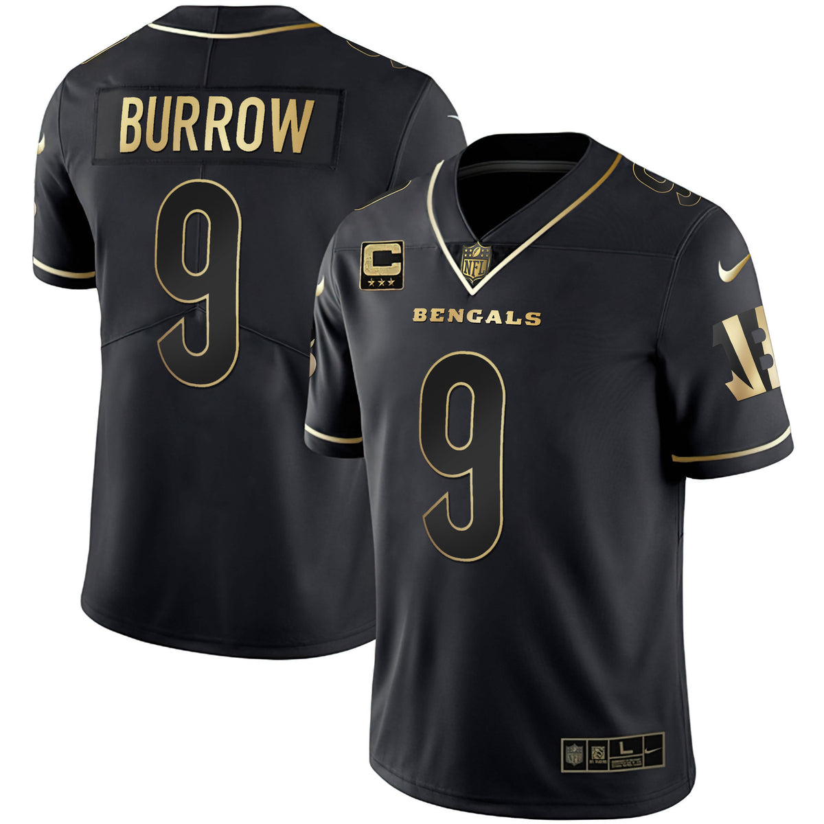 Women's Cincinnati Bengals White Gold & Black Gold Jersey - All Stitched - Black Gold - Joe Burrow — view 1