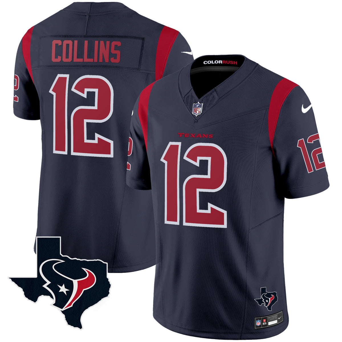 Men's Houston Texans Color Rush Legend Vapor Jersey V2 - All Stitched - Navy - Nico Collins — view 1