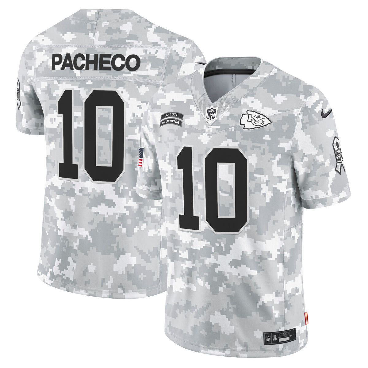 Men's Kansas City Chiefs 2024 Salute to Service Vapor Limited Jersey - All stitched - Arctic Camo - Isiah Pacheco — view 1