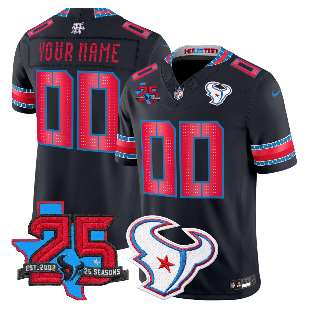 Houston Texans 2026 Rivalries Vapor Limited Custom Jersey - 25th Year Anniversary Patch - All Stitched - Navy — view 1