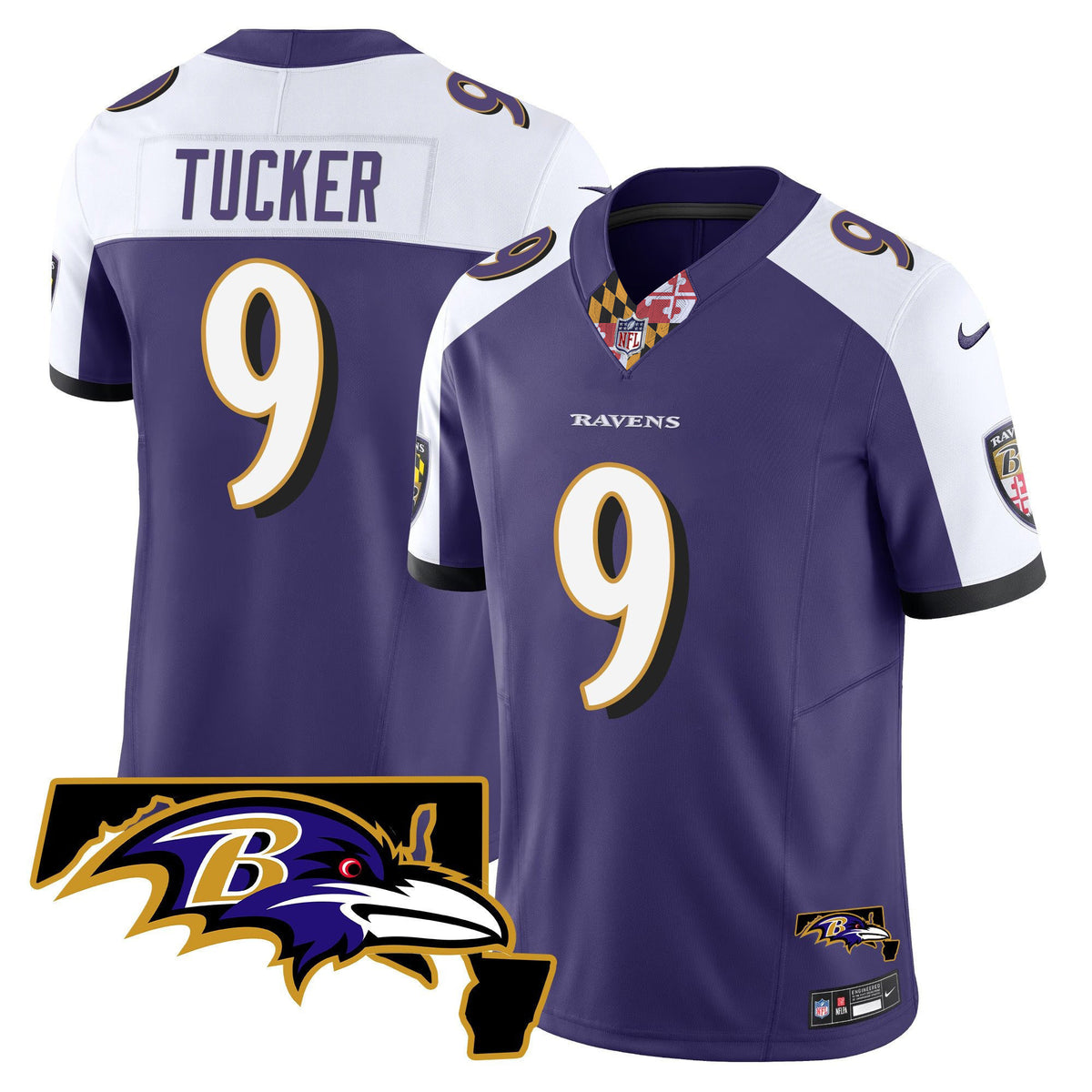 Men's Ravens Maryland Patch Vapor Limited Jersey V3 - All Stitched - Purple Alternate - Justin Tucker — view 1