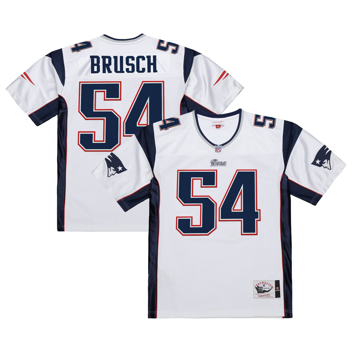 Men's New England Patriots Throwback Player Jersey - All Stitched - White - Tedy Brusch — view 1