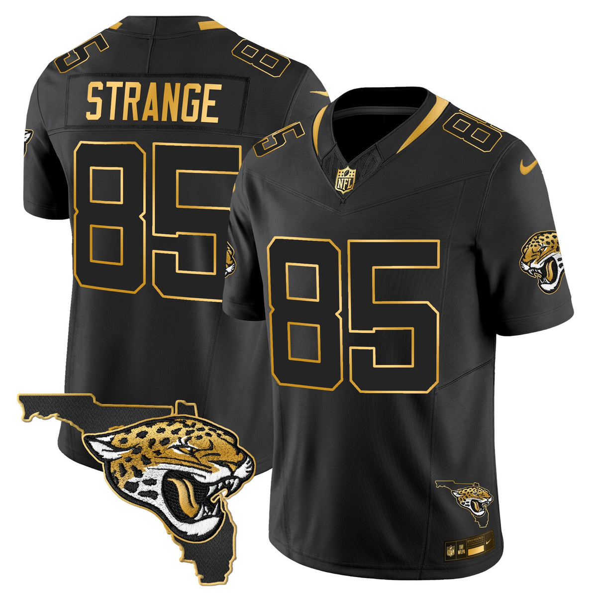 Men's Jacksonville Jaguars 2025 Gold Vapor Limited Jersey - All Stitched - Black Gold - Brenton Strange — view 1