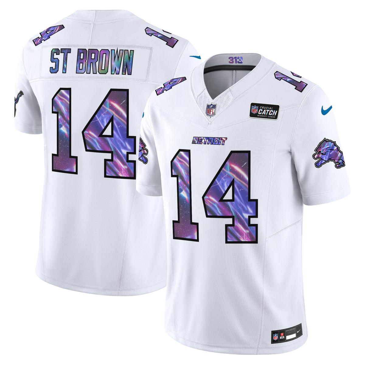 Men's Detroit Lions 2024 Crucial Catch Vapor Limited Jersey - All Stitched - White - St. Brown — view 1