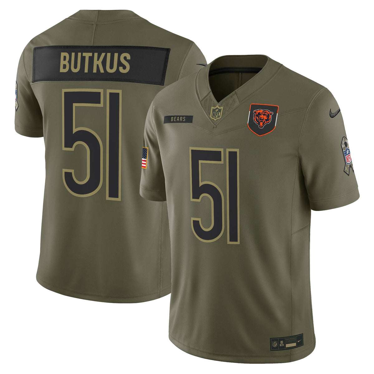 Men's Chicago Bears 2025 Salute to Service Vapor Limited Jersey - All Stitched - Olive - Dick Butkus — view 1