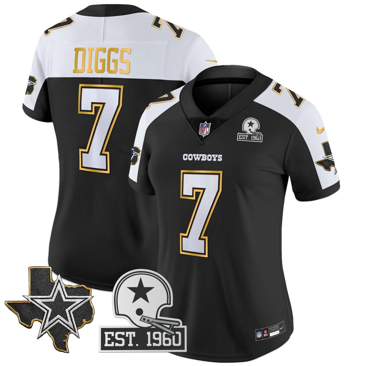 Women's Cowboys Texas Patch Gold Trim Vapor Jersey - All Stitched - Black Alternate - Trevon Diggs — view 1