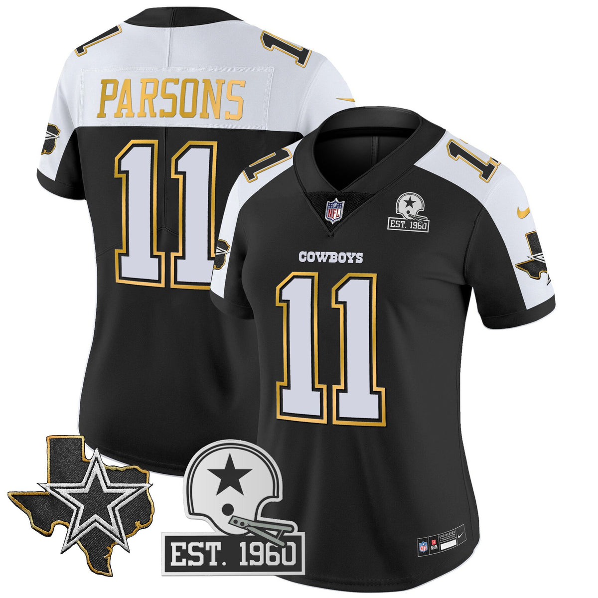 Women's Cowboys Texas Patch Gold Trim Vapor Jersey - All Stitched - Black Alternate - Micah Parsons — view 1