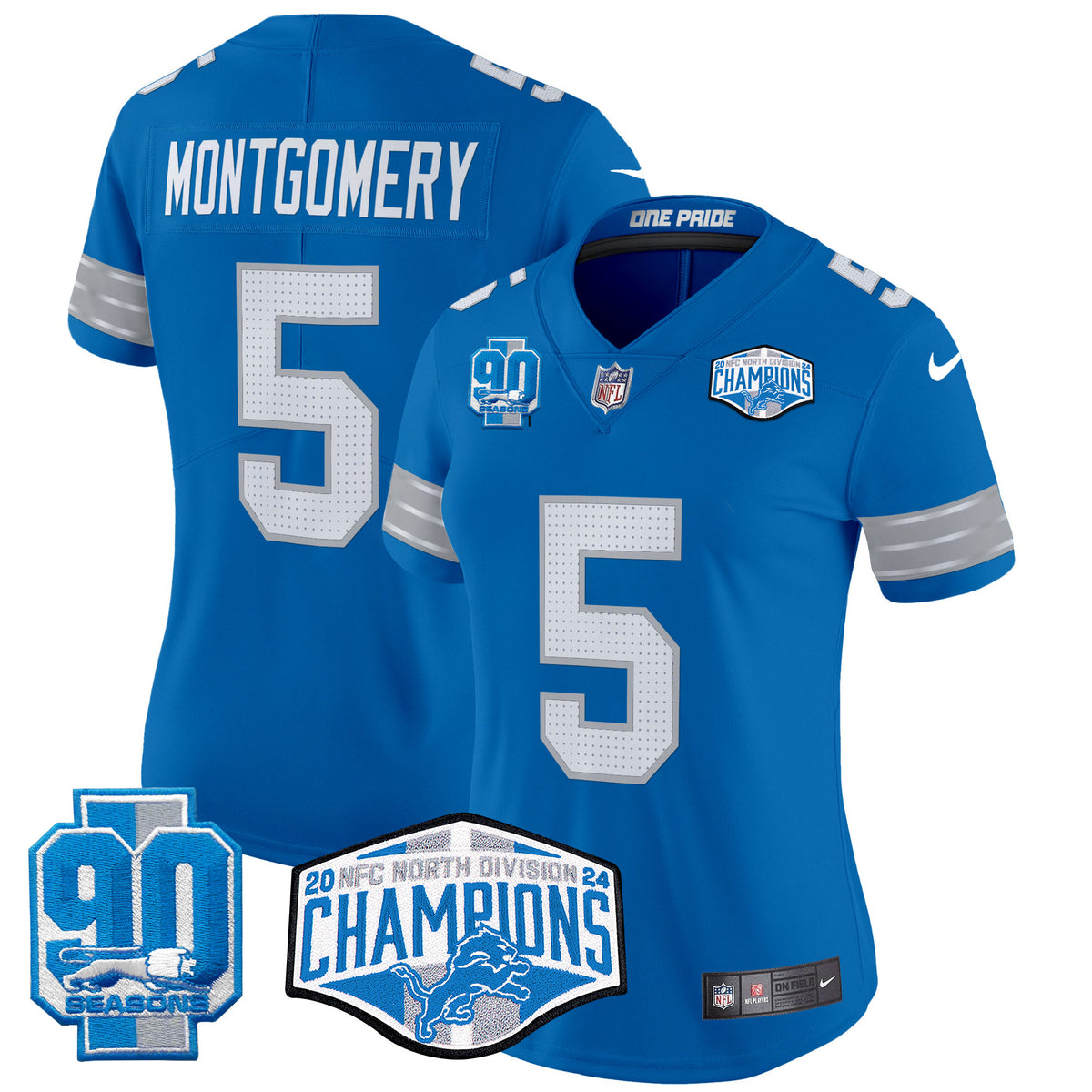 Women's Detroit Lions 2024 NFC North Division Champions Patch Vapor Limited Jersey - All Stitched - Blue - David Montgomery — view 1