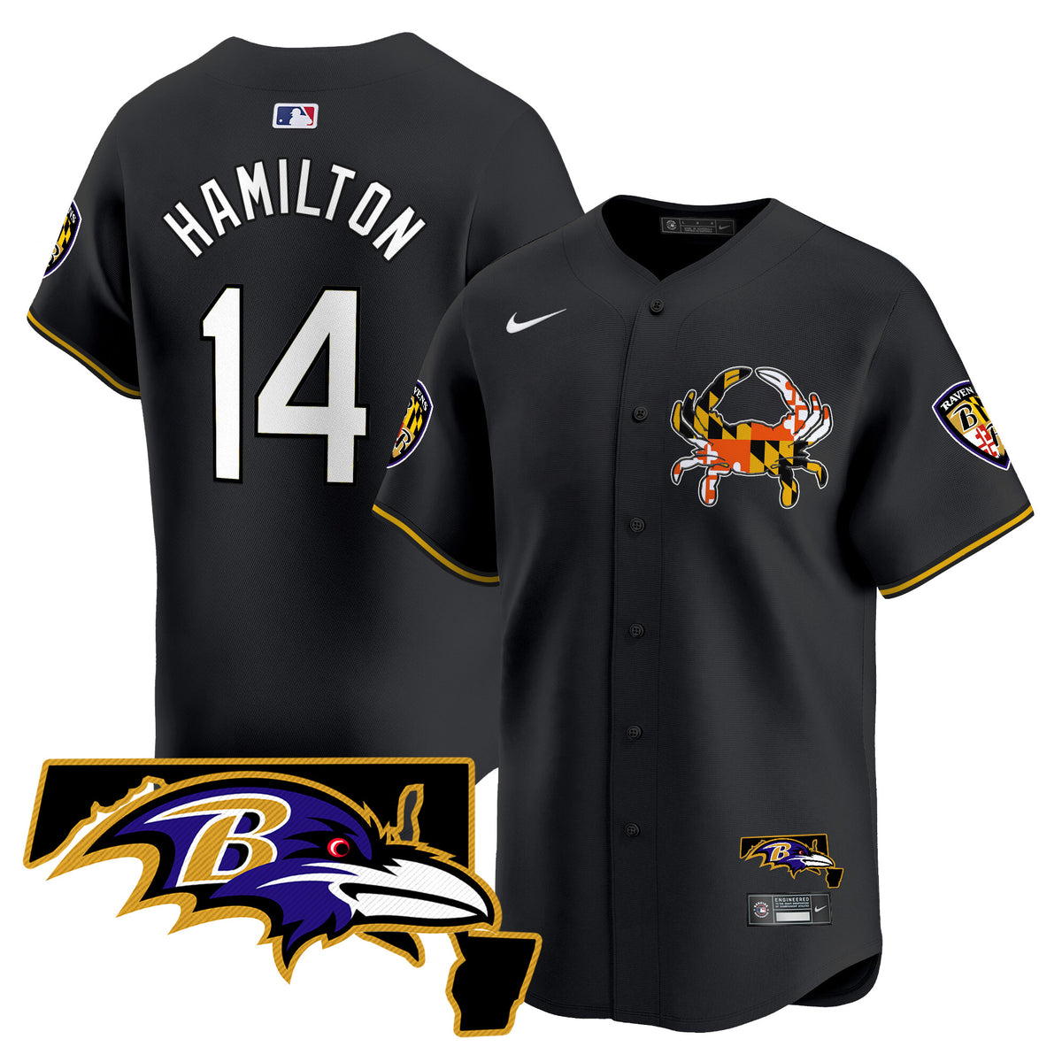 Men's Baltimore Ravens 2024 Vapor Premier Baseball Jersey V2 - All Stitched - Black - Kyle Hamilton — view 1