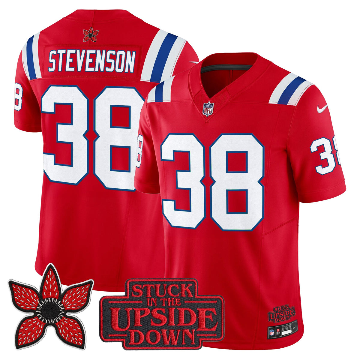 Men's New England Patriots 'Stranger Things Edition' Vapor Limited Jersey V2 - All Stitched - Red - Rhamondre Stevenson — view 1